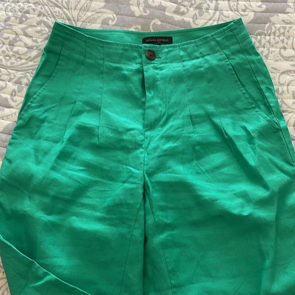 Banana Republic Linen Tailored Wide Leg High Rise Pants in Green Size 2 - Picture 3 of 9